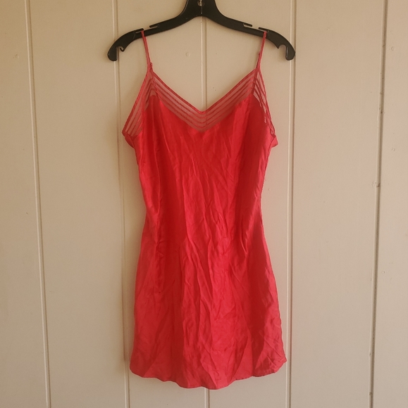 VTG Victoria's Secret LingerieLarge 100% Silk Red Babydoll Slip Dress …